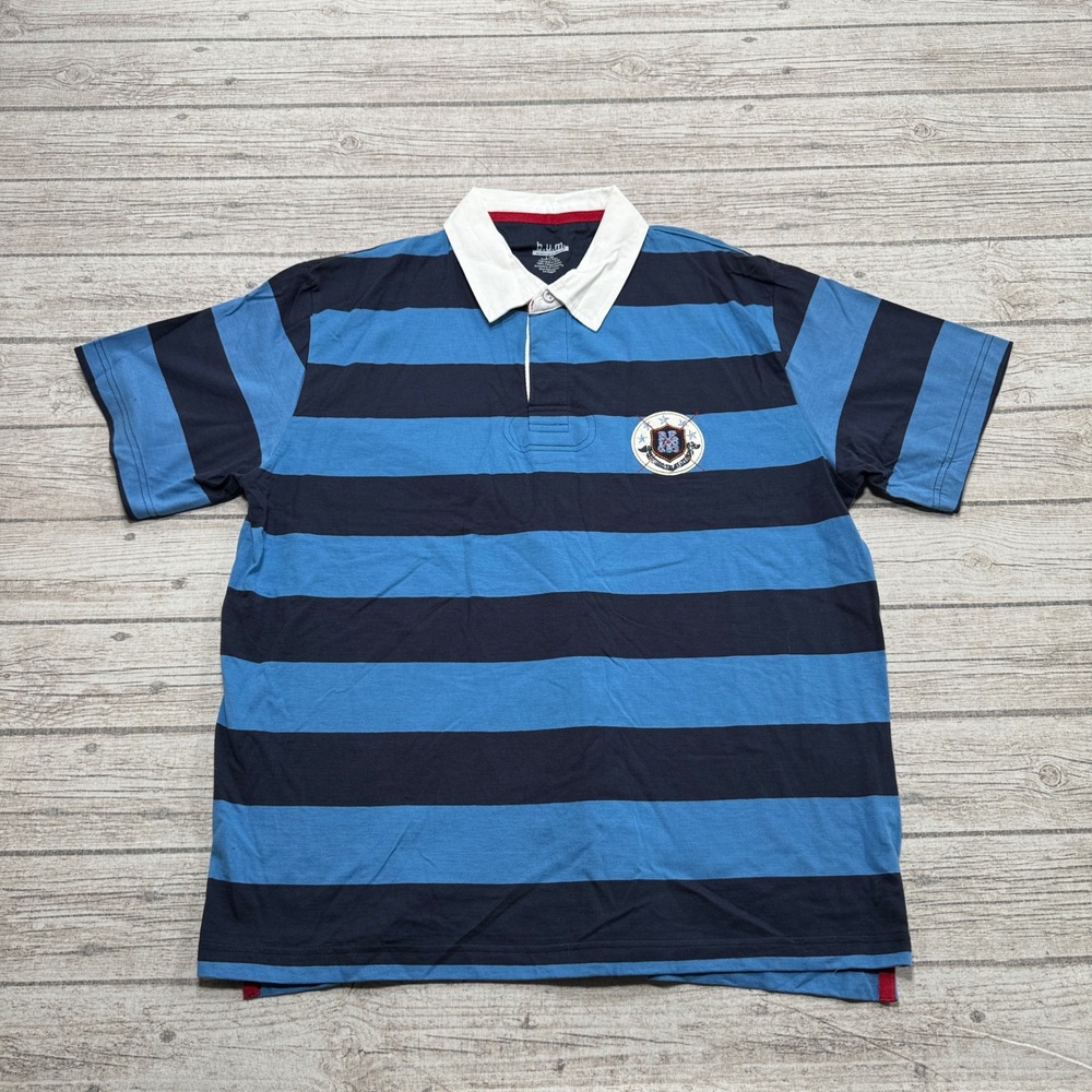 B.U.M. Equipment Rugby Polo Shirt Men's Large Blue Striped Short Sleeve Cotton